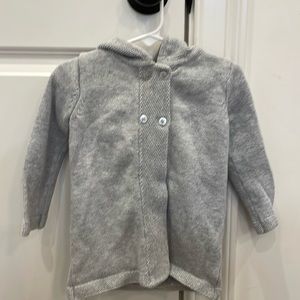 The Little White Company Double Button Front Sweater/Jacket with PomPom Hood